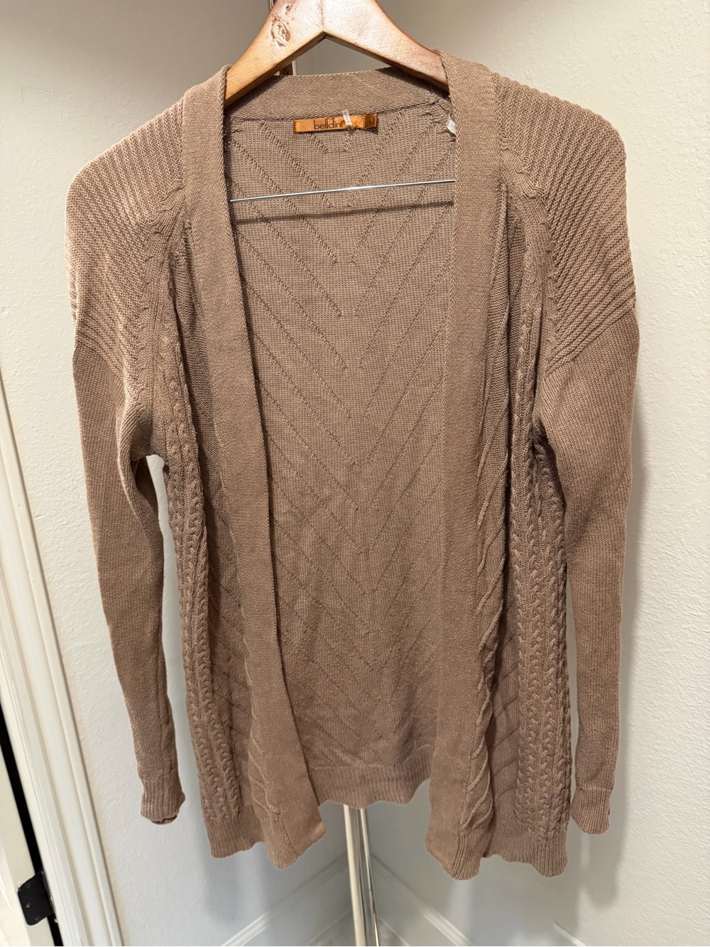 Belldini Open-Front Cable Knit Cardigan - Brown
